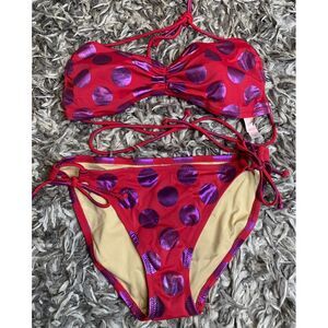 Victoria Secret Bikini 2 piece set Red with purple metallic dots size Medium
